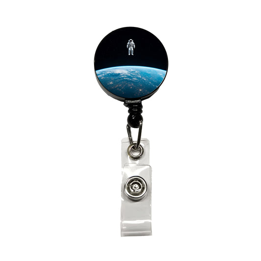 Astronaut Drifting In Space Above Earth Retractable ID Key Card Name Tag Badge Holder with Clip