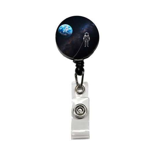 Astronaut Drifting In Space Earth Retractable ID Key Card Name Tag Badge Holder with Clip