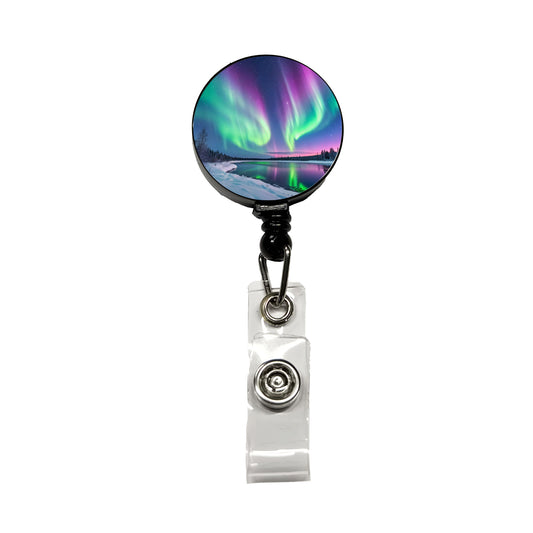 Aurora Borealis Northern Southern Lights Colorful Beautiful Retractable ID Key Card Name Tag Badge Holder with Clip
