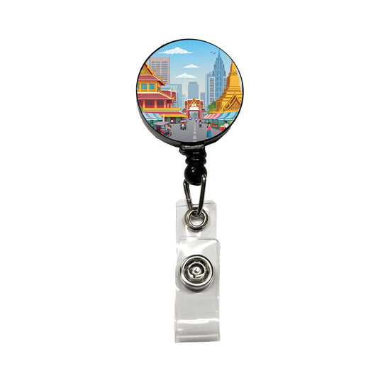 Bangkok Thailand Drawing Retractable ID Key Card Name Tag Badge Holder with Clip