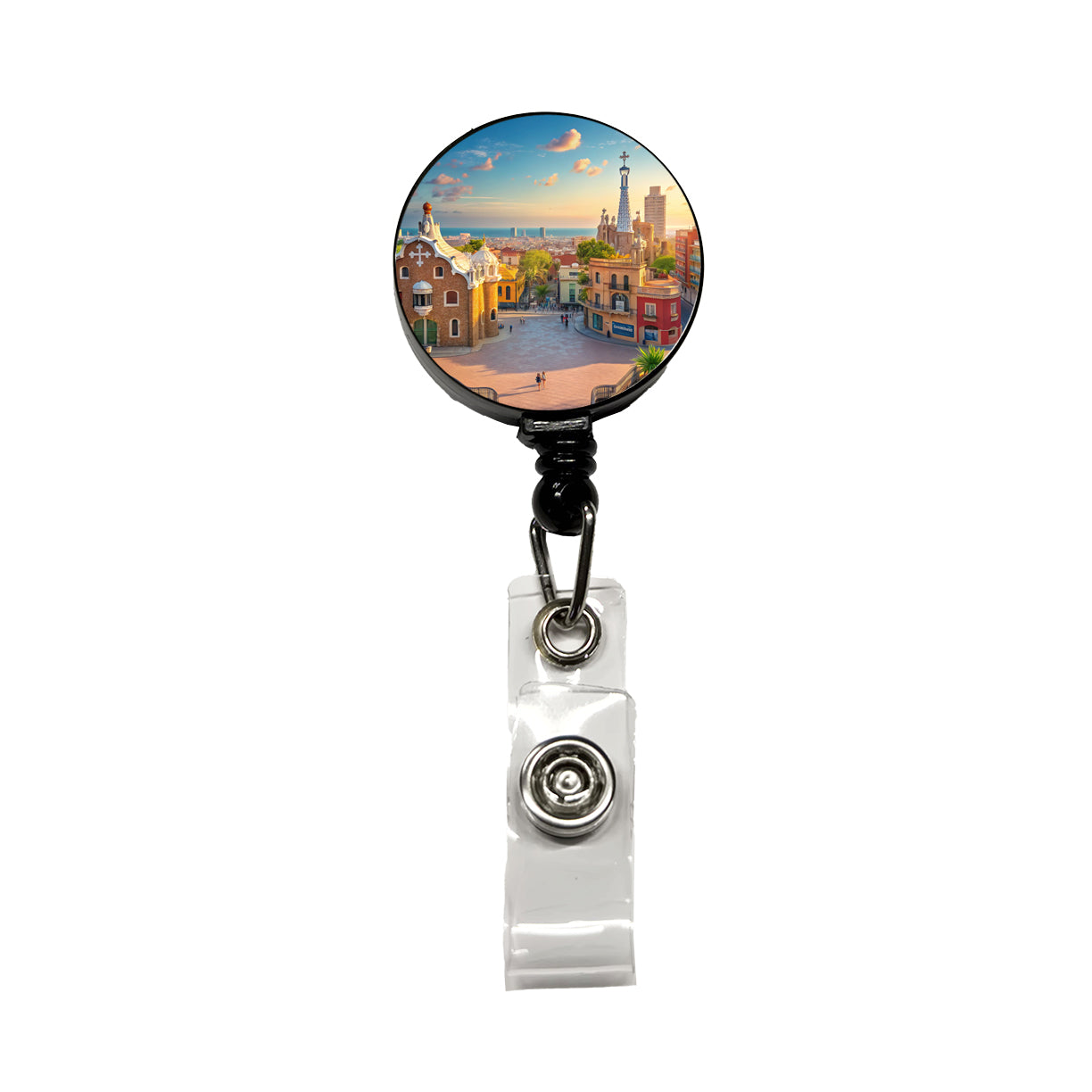 Barcelona Spain Ocean Retractable ID Key Card Name Tag Badge Holder with Clip
