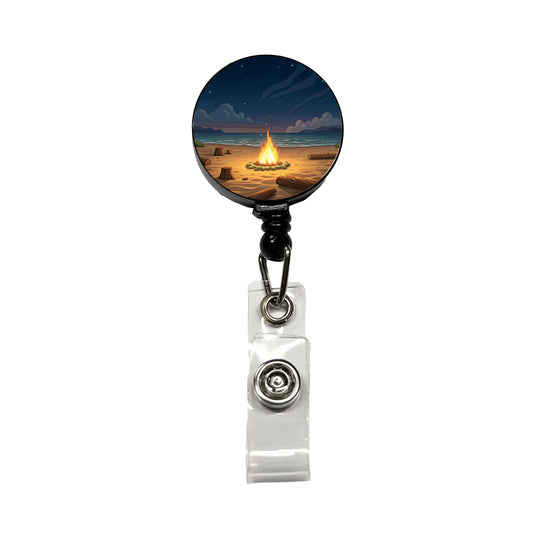 Beach Bonfire Drawing Retractable ID Key Card Name Tag Badge Holder with Clip