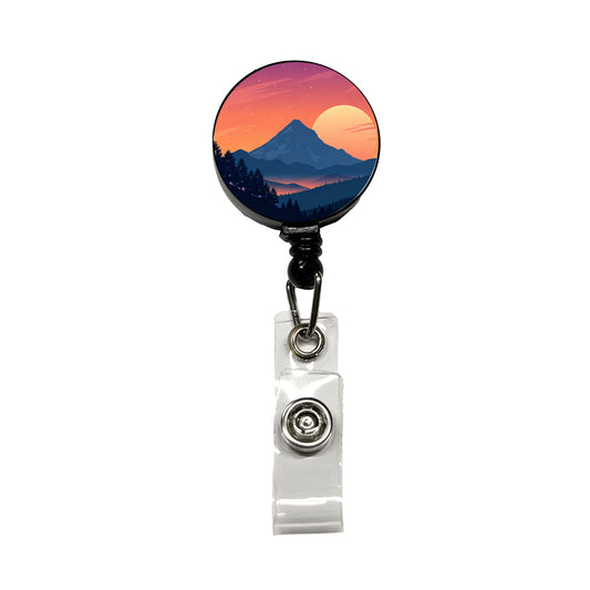 Beautiful Mountain Sunset Retractable ID Key Card Name Tag Badge Holder with Clip