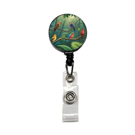 Birds In Jungle Colorful Retractable ID Key Card Name Tag Badge Holder with Clip