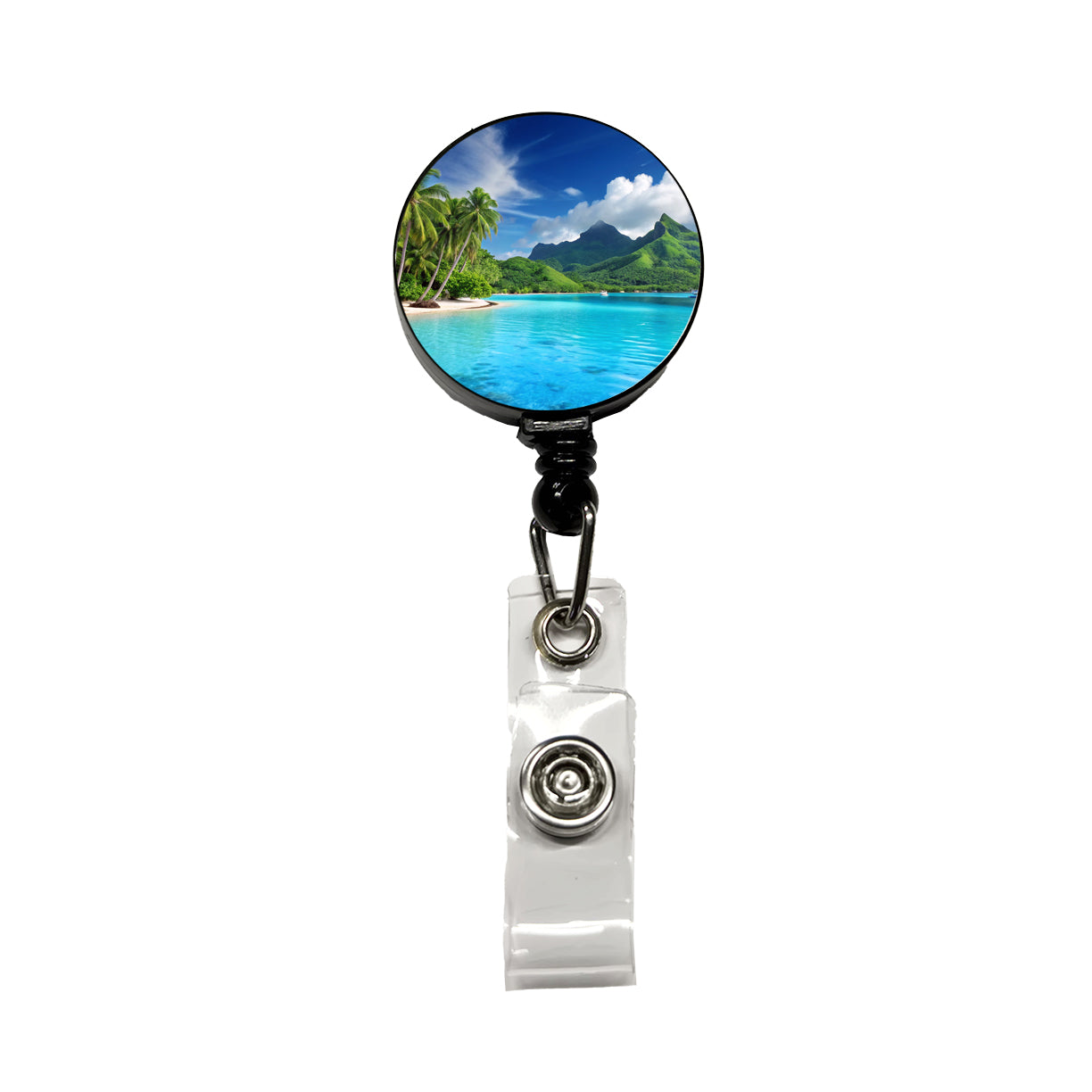 Bora Bora French Polynesia Beautiful Ocean Beach Retractable ID Key Card Name Tag Badge Holder with Clip