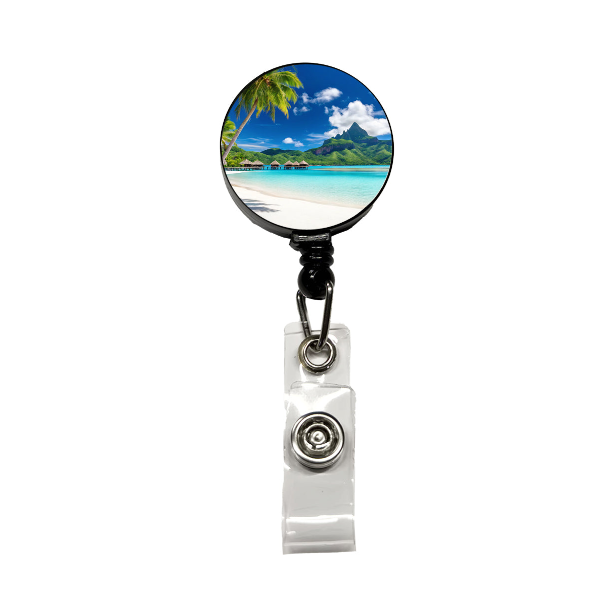 Bora Bora French Polynesia Bungalows Ocean Retractable ID Key Card Name Tag Badge Holder with Clip