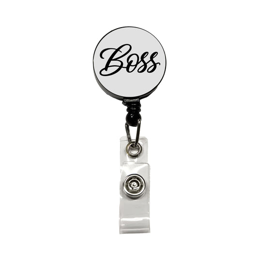 Boss Script Retractable ID Key Card Name Tag Badge Holder with Clip