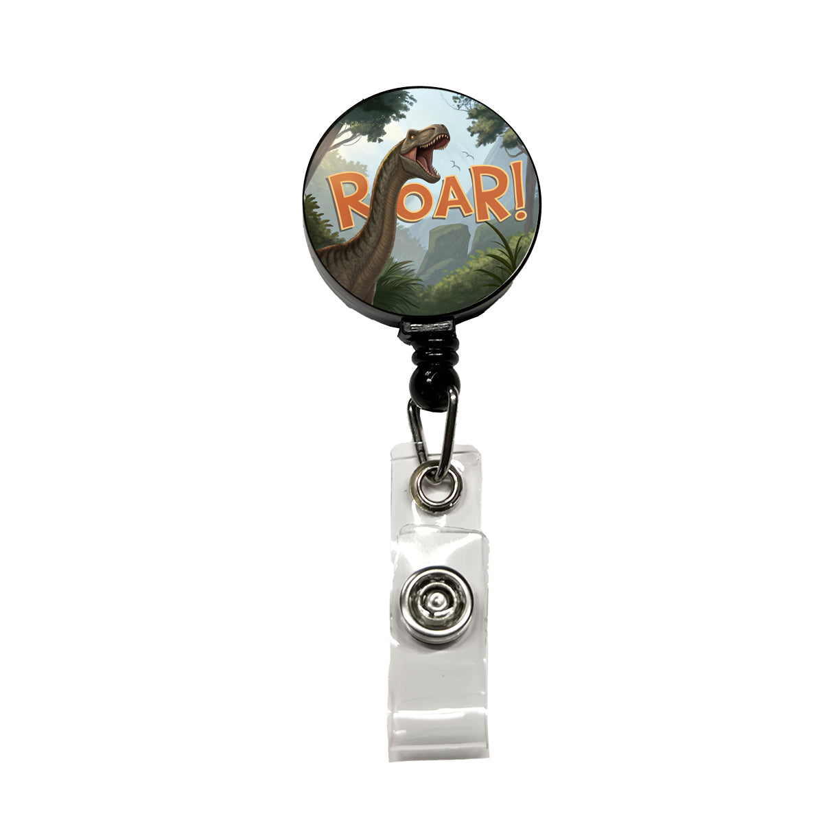 Brachiosaurus Roar Bold Text Dinosaur Retractable ID Key Card Name Tag Badge Holder with Clip