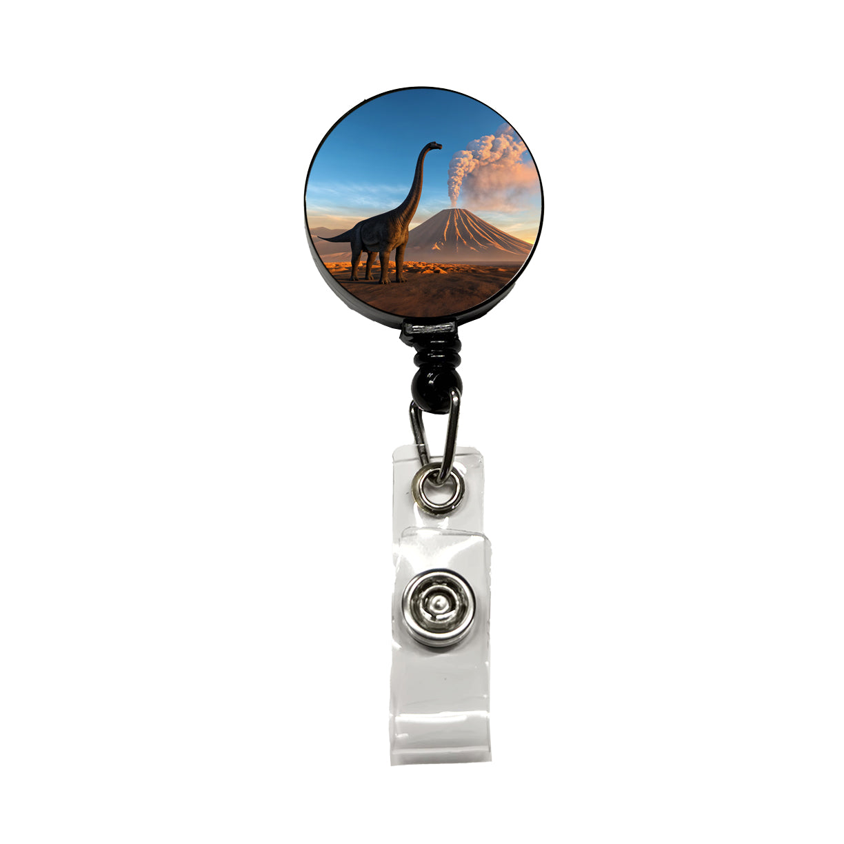 Brachiosaurus Volcano Sunset Dinosaur Retractable ID Key Card Name Tag Badge Holder with Clip