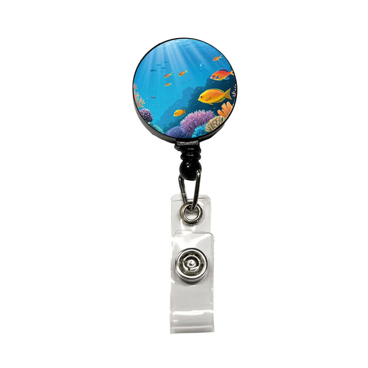 Bright Colorful Fish Coral Light Rays Tropical Ocean Retractable ID Key Card Name Tag Badge Holder with Clip