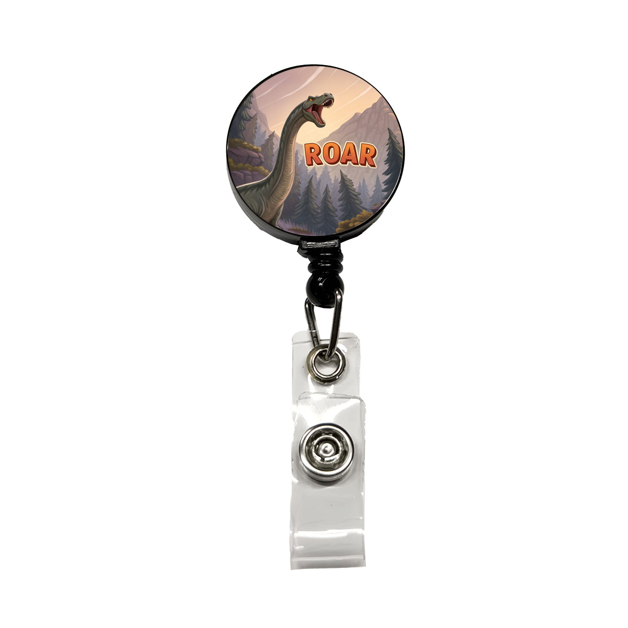 Brontosaurus Roar Bold Text Dinosaur Retractable ID Key Card Name Tag Badge Holder with Clip