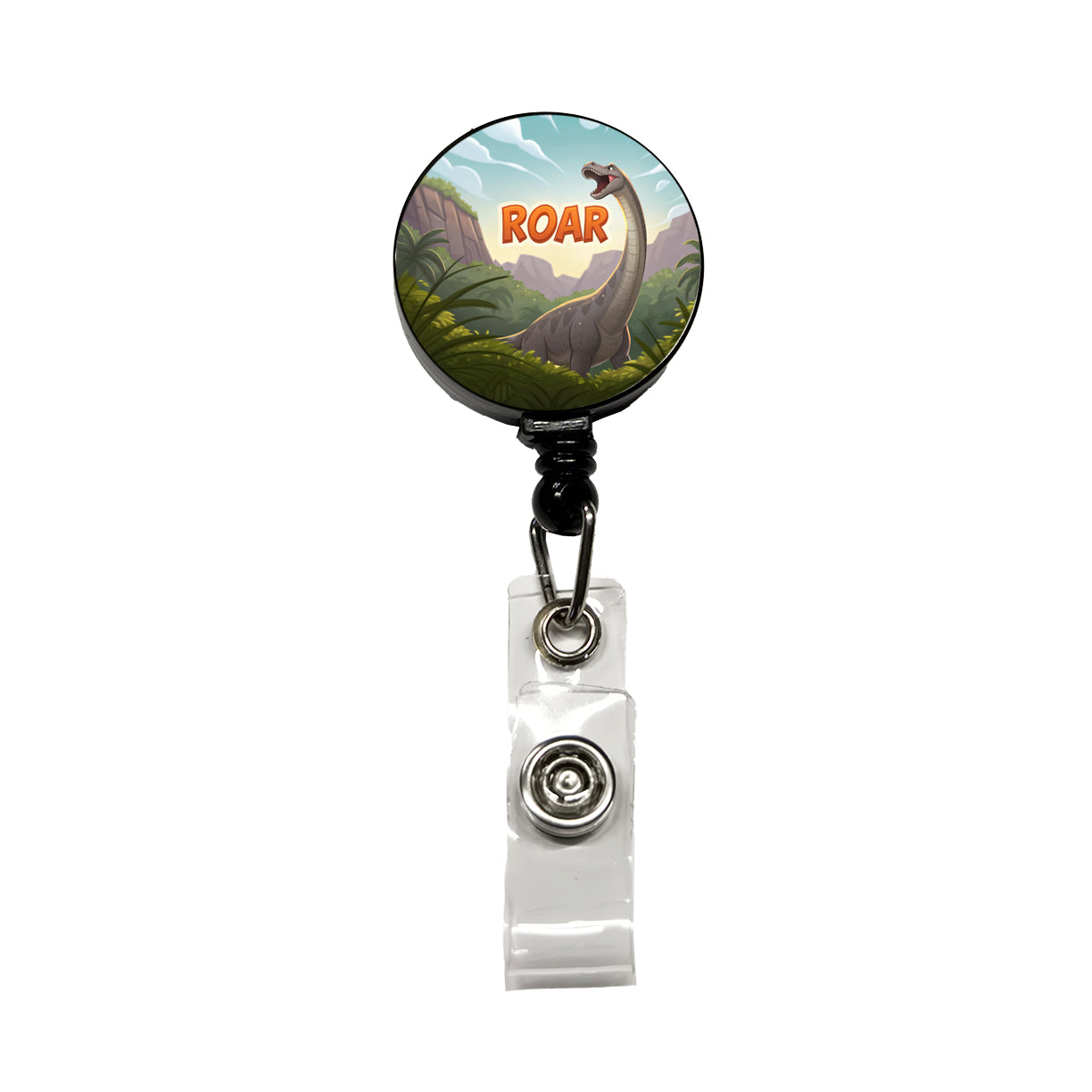 Brontosaurus Roar Dinosaur Cute Retractable ID Key Card Name Tag Badge Holder with Clip