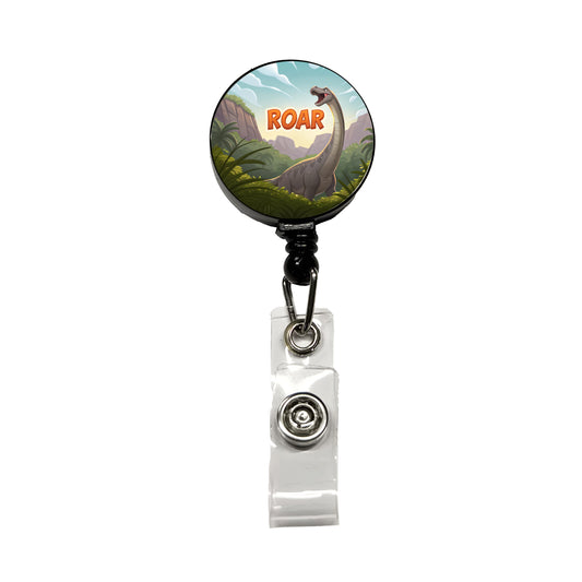 Brontosaurus Roar Dinosaur Cute Retractable ID Key Card Name Tag Badge Holder with Clip