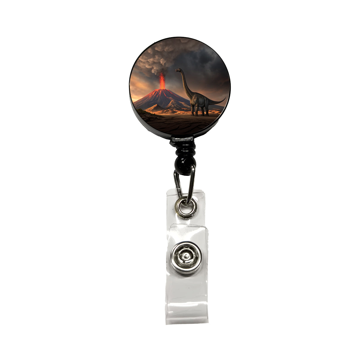 Brontosaurus Volcano Dinosaur Retractable ID Key Card Name Tag Badge Holder with Clip
