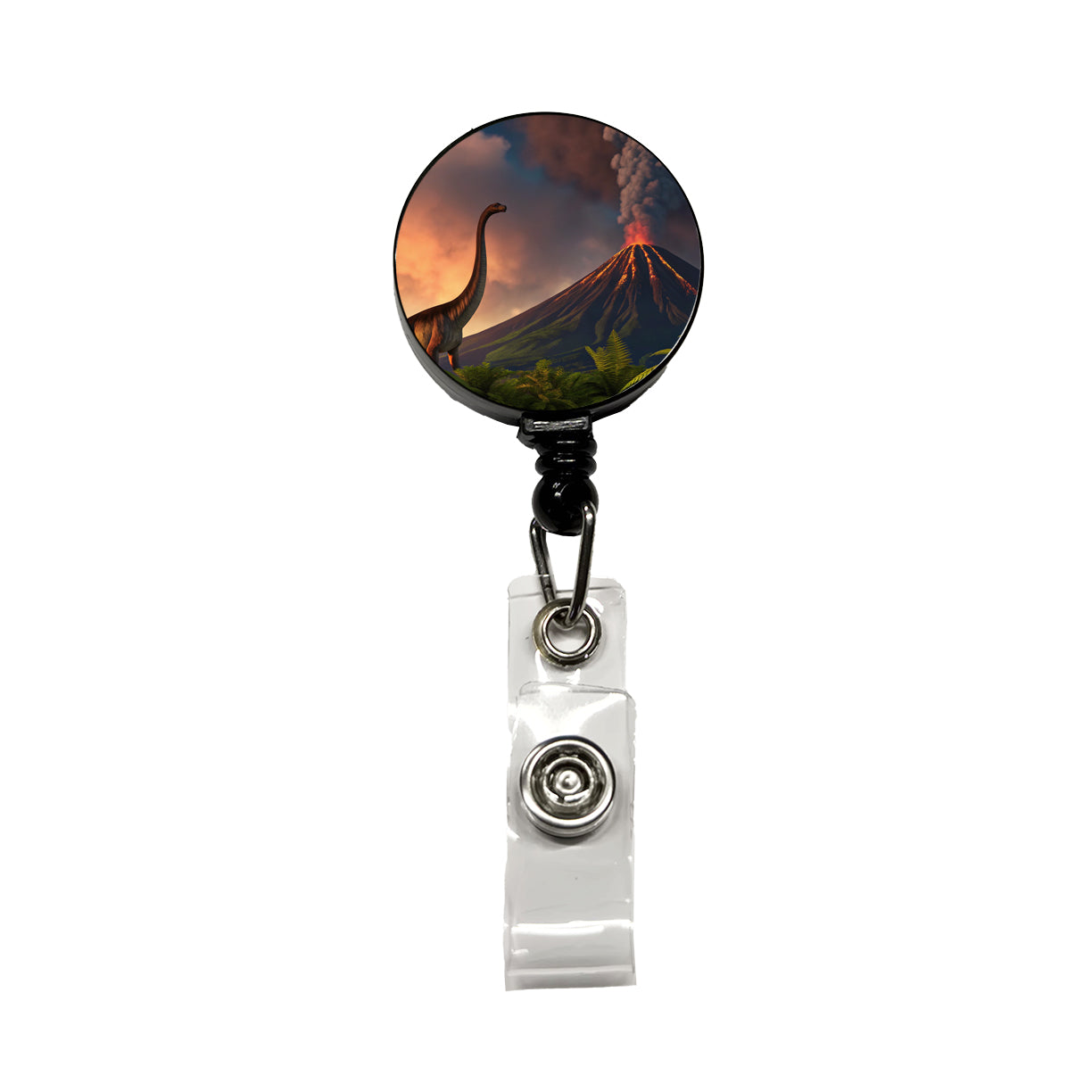 Brontosaurus Volcano Erupting Dinosaur Retractable ID Key Card Name Tag Badge Holder with Clip
