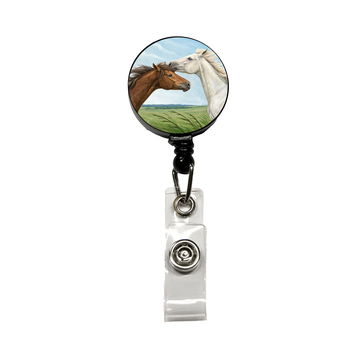 Brown White Horses Love Retractable ID Key Card Name Tag Badge Holder with Clip
