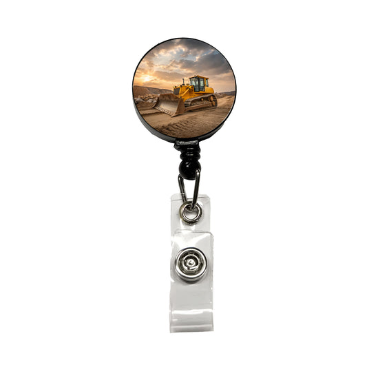 Bulldozer In Dirt Retractable ID Key Card Name Tag Badge Holder with Clip