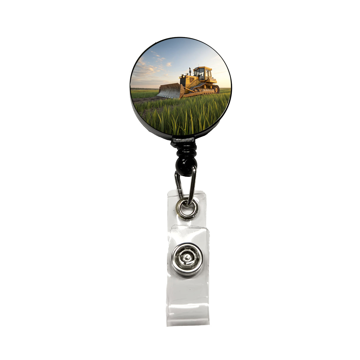 Bulldozer In Grass Field Retractable ID Key Card Name Tag Badge Holder with Clip