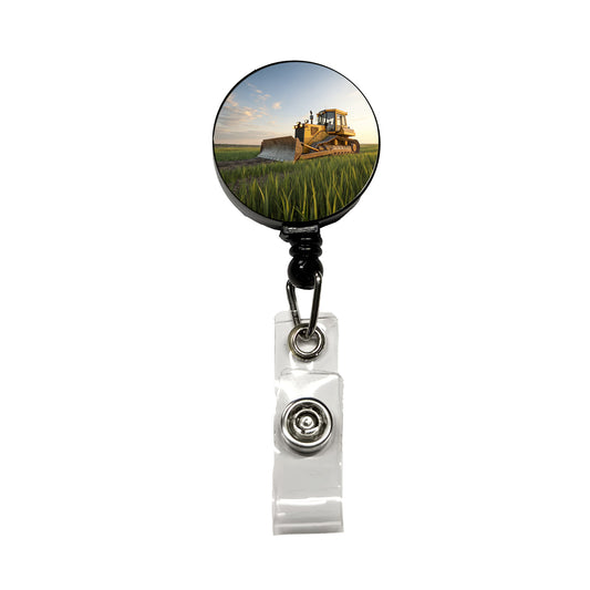 Bulldozer In Grass Field Retractable ID Key Card Name Tag Badge Holder with Clip