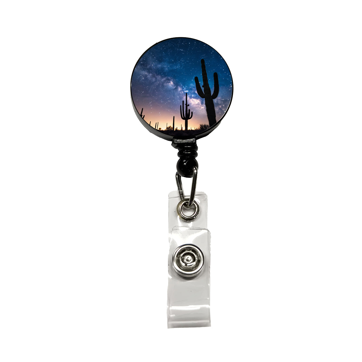 Cactus Silhouettes Starry Sky Night Shadows Retractable ID Key Card Name Tag Badge Holder with Clip