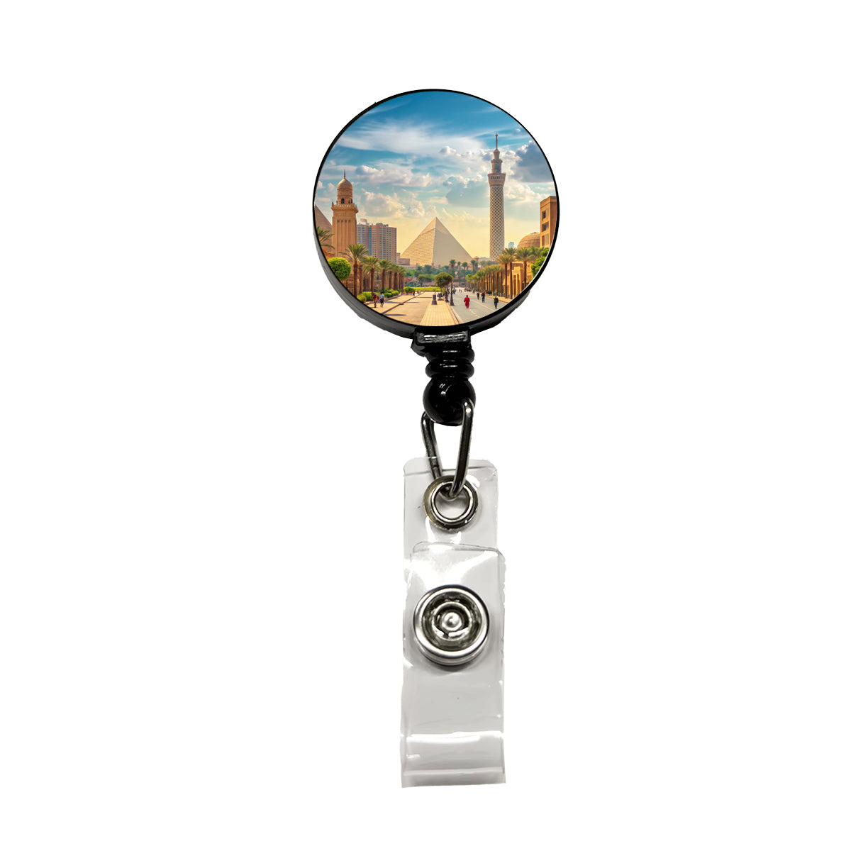 Cairo Egypt Pyramid Street Retractable ID Key Card Name Tag Badge Holder with Clip