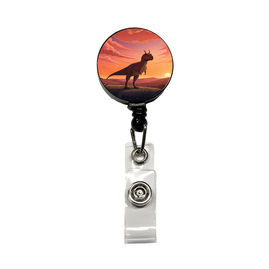 Carnotaurus Sunset Standing Dinosaur Retractable ID Key Card Name Tag Badge Holder with Clip