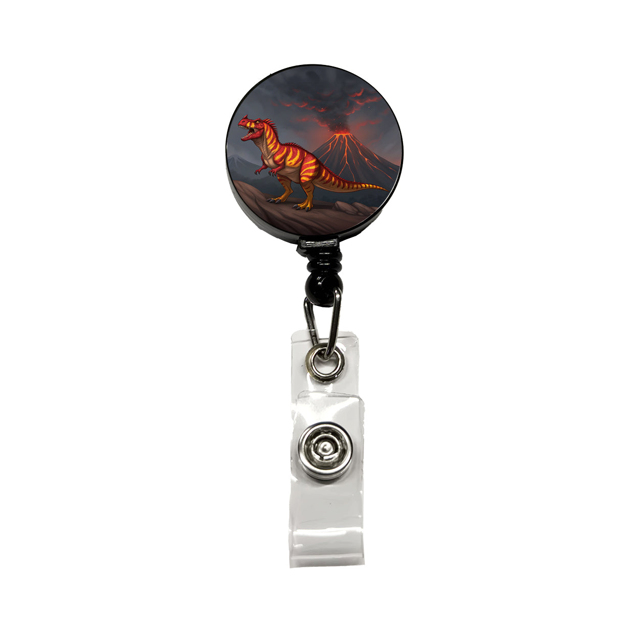 Carnotaurus Volcano Erupting Dinosaur Retractable ID Key Card Name Tag Badge Holder with Clip