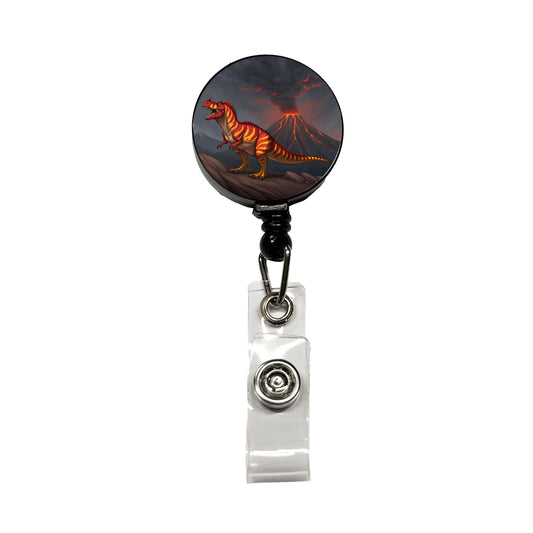 Carnotaurus Volcano Erupting Dinosaur Retractable ID Key Card Name Tag Badge Holder with Clip