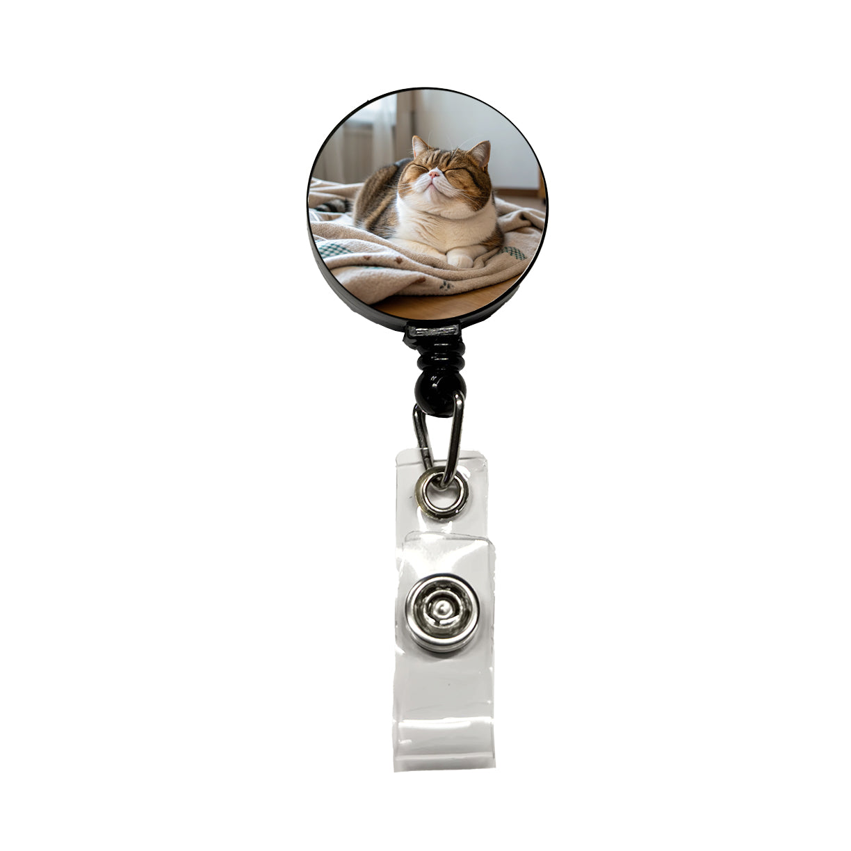 Chubby Cat Lying Down Cute Retractable ID Key Card Name Tag Badge Holder with Clip