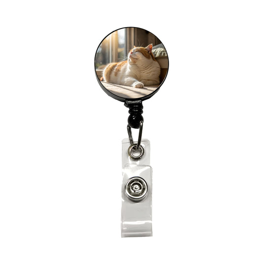 Chubby Cat Lying Down Photo Retractable ID Key Card Name Tag Badge Holder with Clip