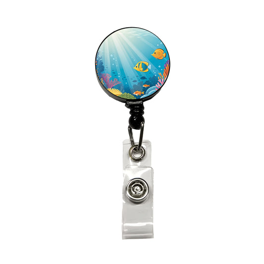 Colorful Fish Coral Light Rays Tropical Ocean Retractable ID Key Card Name Tag Badge Holder with Clip