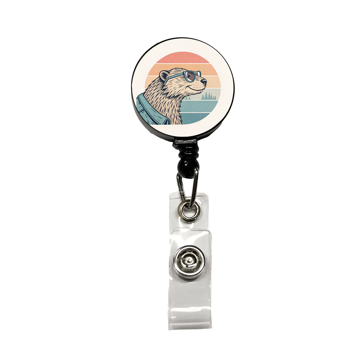 Cool Beaver Wearing Glasses Retro Illustration Retractable ID Key Card Name Tag Badge Holder with Clip