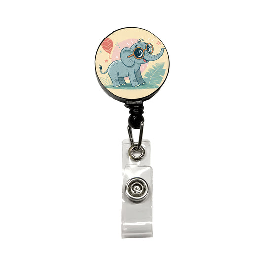 Cool Elephant Wearing Glasses Cute Retractable ID Key Card Name Tag Badge Holder with Clip