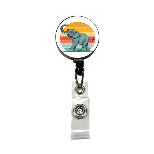 Cool Elephant Wearing Sunglasses Retro Illustration Retractable ID Key Card Name Tag Badge Holder with Clip