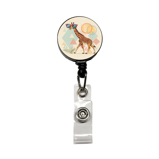 Cool Giraffe Wearing Sunglasses Funny Retractable ID Key Card Name Tag Badge Holder with Clip