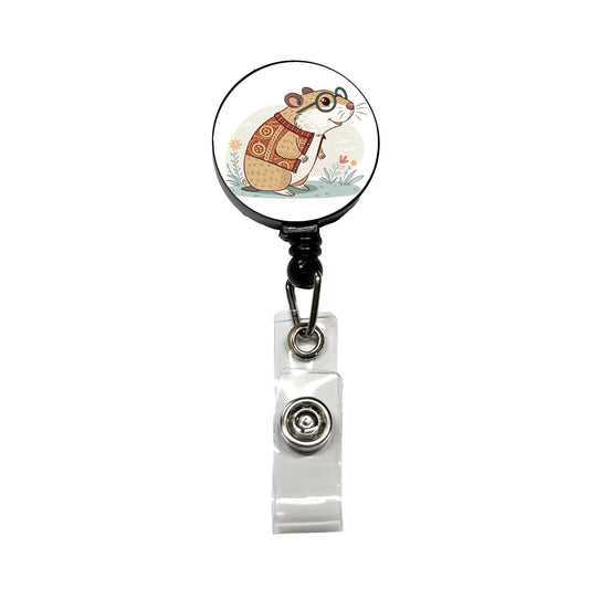 Cool Hamster Wearing Glasses Retro Illustration Cute Retractable ID Key Card Name Tag Badge Holder with Clip