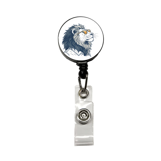 Cool Lion Wearing Glasses Minimalist Illustration Retractable ID Key Card Name Tag Badge Holder with Clip