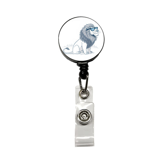 Cool Lion Wearing Sunglasses Minimalist Illustration Retractable ID Key Card Name Tag Badge Holder with Clip