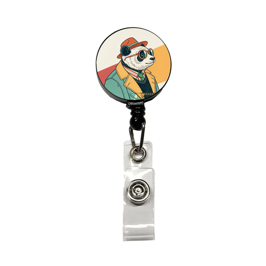 Cool Panda Wearing Glasses Retro Illustration Retractable ID Key Card Name Tag Badge Holder with Clip