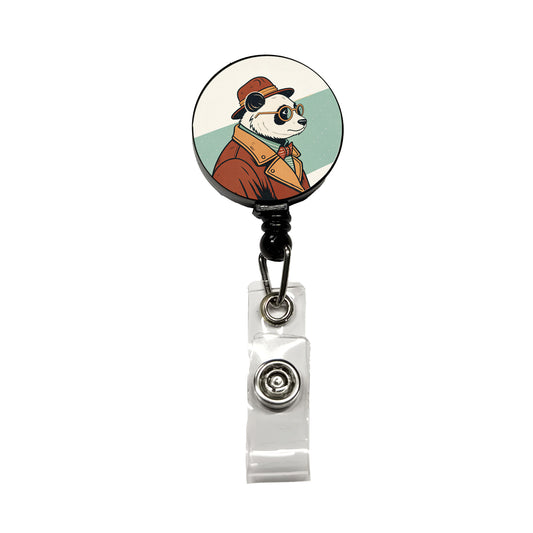 Cool Panda Wearing Glasses Retro Retractable ID Key Card Name Tag Badge Holder with Clip