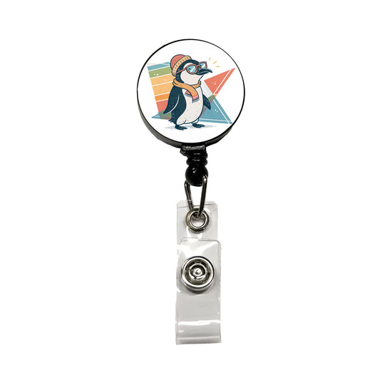 Cool Penguin Wearing Glasses Retro Retractable ID Key Card Name Tag Badge Holder with Clip