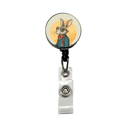 Cool Rabbit Wearing Glasses Retro Retractable ID Key Card Name Tag Badge Holder with Clip