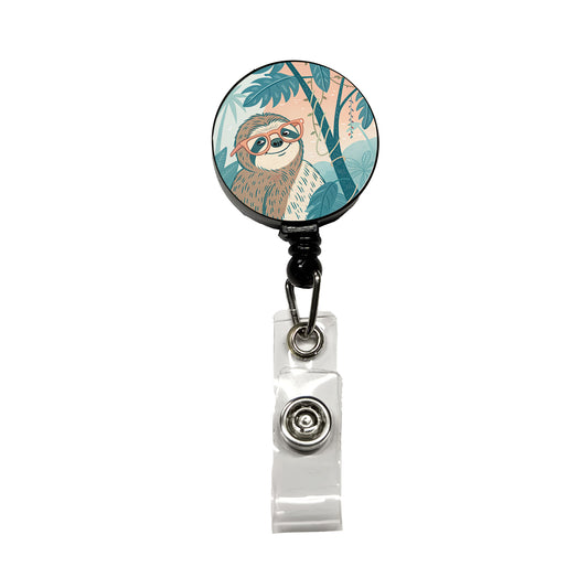 Cool Sloth Wearing Glasses Retractable ID Key Card Name Tag Badge Holder with Clip
