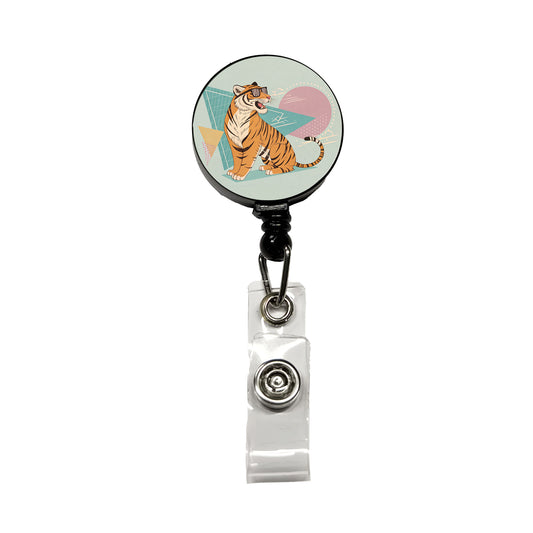 Cool Tiger Wearing Sunglasses Retractable ID Key Card Name Tag Badge Holder with Clip