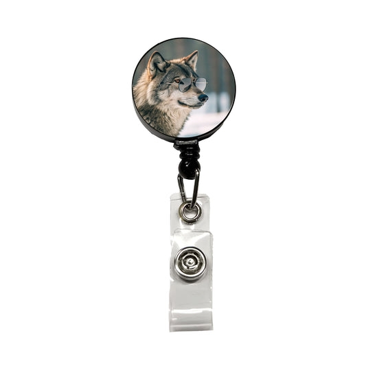 Cool Wolf Wearing Sunglasses Retractable ID Key Card Name Tag Badge Holder with Clip