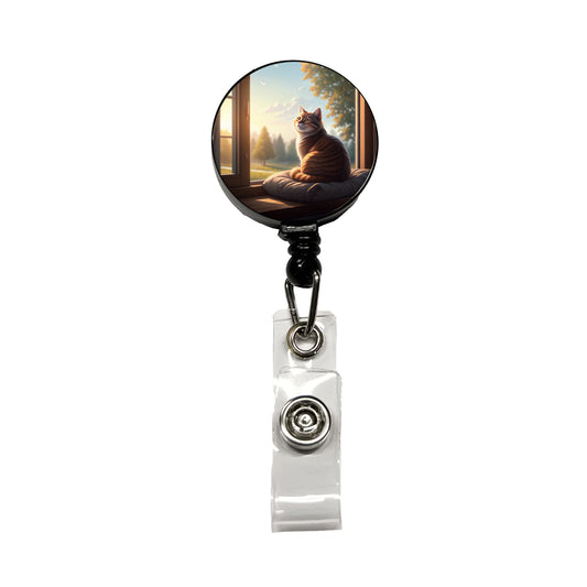 Cozy Cat In Window Retractable ID Key Card Name Tag Badge Holder with Clip