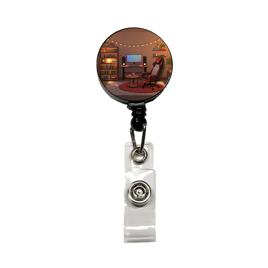 Cozy Gaming Setup Retractable ID Key Card Name Tag Badge Holder with Clip
