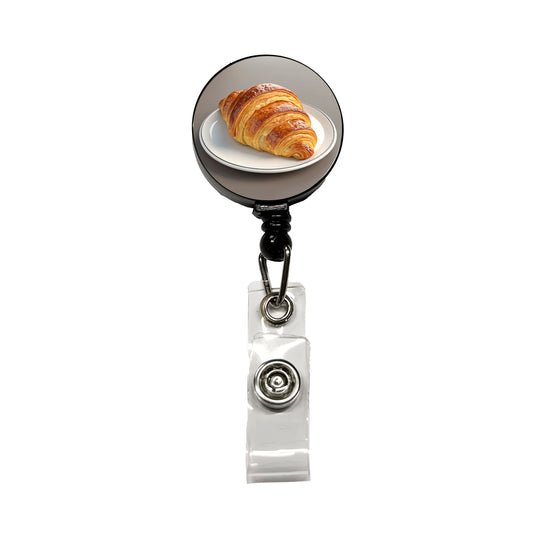 Croissant On Plate Retractable ID Key Card Name Tag Badge Holder with Clip