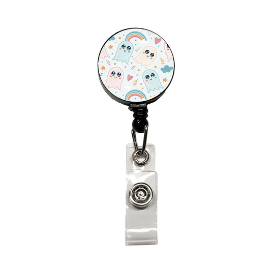 Cute Ghosts Hearts Rainbows Retractable ID Key Card Name Tag Badge Holder with Clip