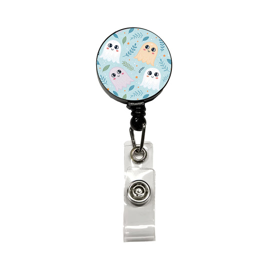 Cute Ghosts Illustration Retractable ID Key Card Name Tag Badge Holder with Clip